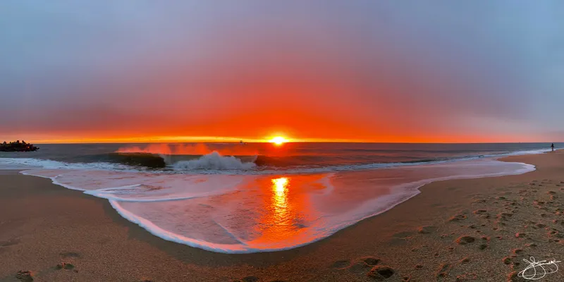 Sunrise Lights the wave spray and foam